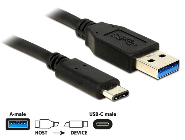 DeLOCK 1m USB3.1-C/USB3.1-A USB-kabel USB 3.2 Gen 2 (3.1 Gen 2) USB A USB C 10 Gbit/sek. Sort