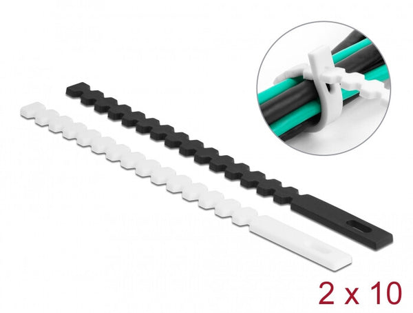 DeLOCK 19002 kabelsamler Udløselig kabelbinder Termoplastisk elastomer (TPE) Sort, Hvid 20 stk