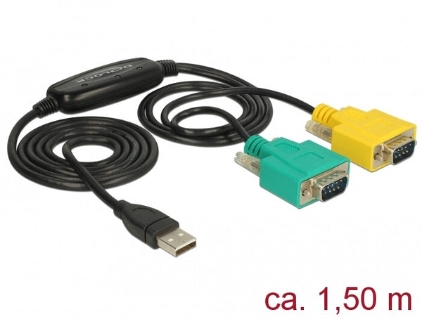 DeLOCK 63466 serielkabel Sort, Grøn, Gul 1,5 m USB Type-A DB-9
