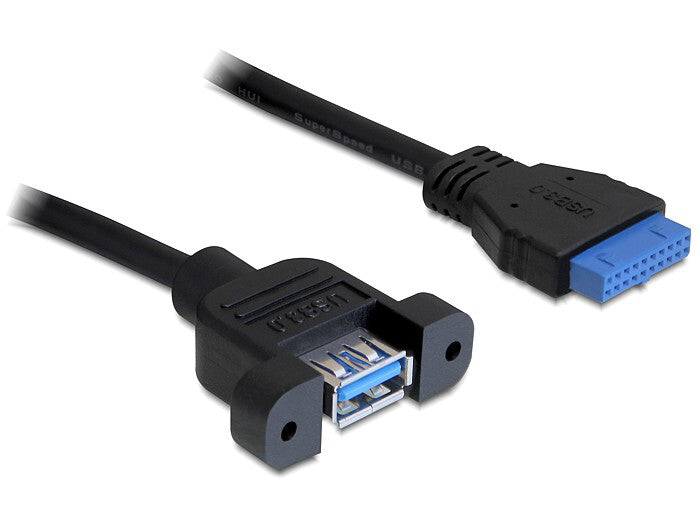 DeLOCK 0.5m USB 3.0 F/F USB-kabel 0,5 m USB A IDC Sort