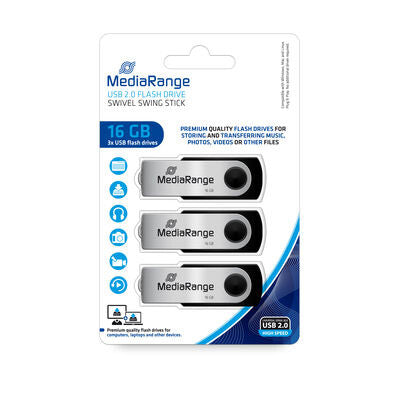 MediaRange MR910-3 USB-nøgle 16 GB USB Type-A 2.0 Sort, Sølv