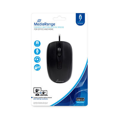 MediaRange MROS211 mus Kontor Ambidextrous USB Type-A Optisk 1000 dpi