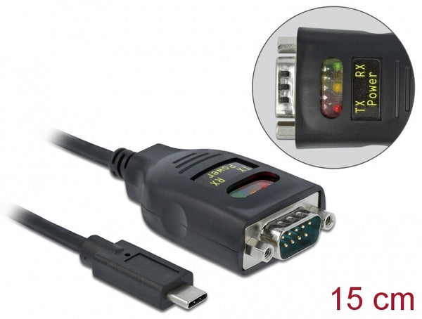 DeLOCK 64038 serielkabel Sort 0,15 m USB Type-C RS-232 DB9