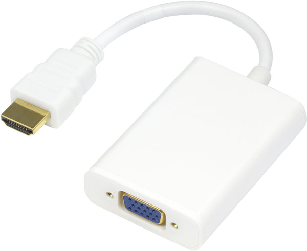Deltaco HDMI til VGA og lyd-adapter, 19-pin han - 15-pin hun og 3,5mm hun, 1080p, 0,2m, hvid