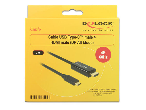 DeLOCK 85292 videokabel adapter 3 m USB Type-C HDMI Sort