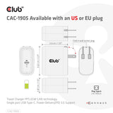 CLUB3D CAC-1905EU oplader til mobil enhed Universel Sort Vekselstrøm Hurtig opladning Indendørs