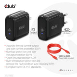 CLUB3D CAC-1905EU oplader til mobil enhed Universel Sort Vekselstrøm Hurtig opladning Indendørs