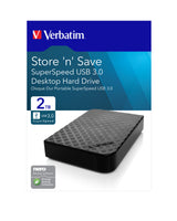 Verbatim Store 'n' Save ekstern harddisk 2 TB USB 3.2 Gen 1 (3.1 Gen 1) Sort