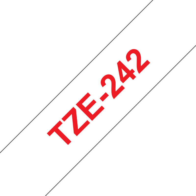 Brother TZE-242 etiketbånd Rød på hvid