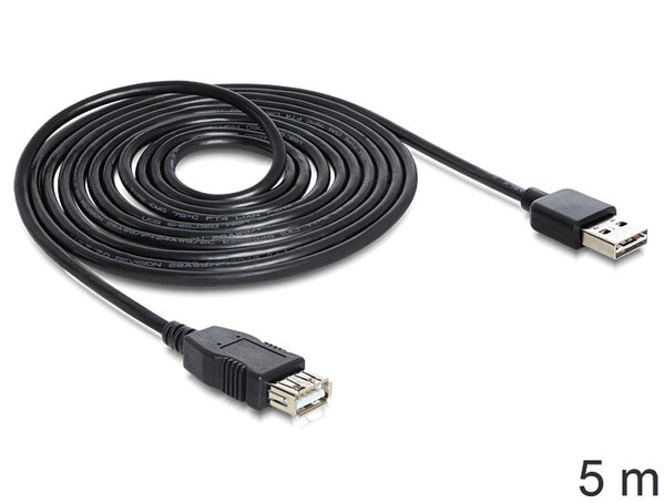 DeLOCK EASY-USB 2.0-A - USB 2.0-A, 5m USB-kabel USB A 0,48 Gbit/sek. Sort