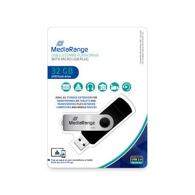 MediaRange MR932-2 USB-nøgle 32 GB USB Type-A / Micro-USB 2.0 Sort, Sølv
