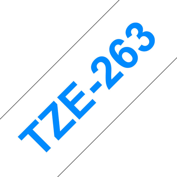 Brother TZE-263 etiketbånd Blå på hvid