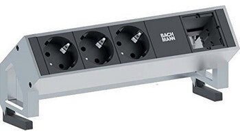Bachmann DESK 2 stikdåse 0,2 m 3 AC stikkontakt(er) Sort, Rustfrit stål