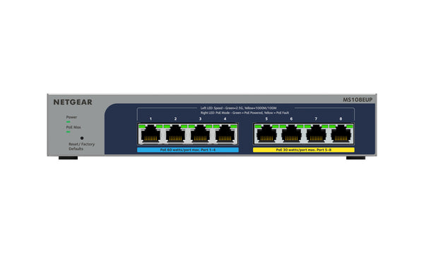 NETGEAR 8-port Ultra60 PoE++ Multi-Gigabit (2.5G) Ethernet Plus Switch Administreret L2/L3 2.5G Ethernet (100/1000/2500) Strøm over Ethernet (PoE) Grå