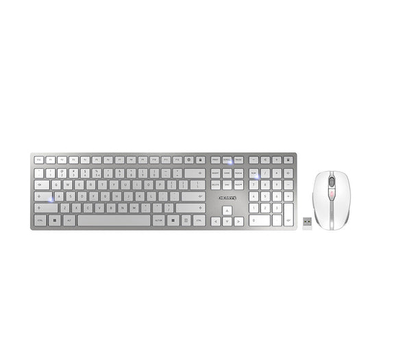 CHERRY DW 9100 SLIM tastatur Mus inkluderet Universel RF trådløs + Bluetooth QWERTY US engelsk Sølv