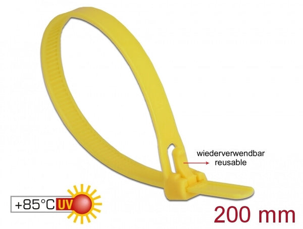 DeLOCK 18759 kabelsamler Udløselig kabelbinder Nylon Gul 100 stk
