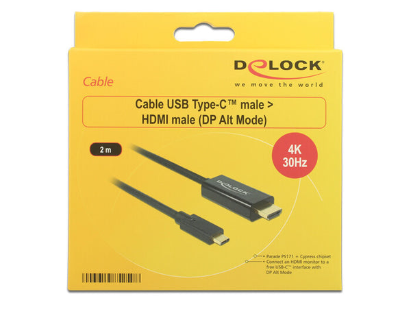 DeLOCK 85259 videokabel adapter 2 m USB Type-C HDMI Sort