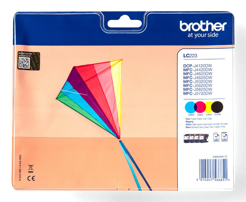 Brother LC223VALBPDR blækpatron 4 stk Original Sort, Blå, Magenta, Gul