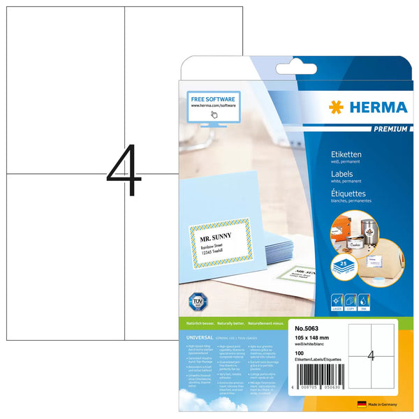 HERMA 5063 print etiket Hvid Selvklæbende printeretiket