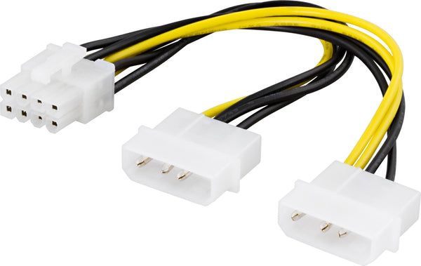 Deltaco Adapterkabel, 2xMolex 4-pin til 8-pin PCI-Express, 15cm