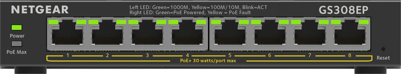 NETGEAR 8-Port Gigabit Ethernet PoE+ Plus Switch (GS308EP) Administreret L2/L3 Gigabit Ethernet (10/100/1000) Strøm over Ethernet (PoE) Sort