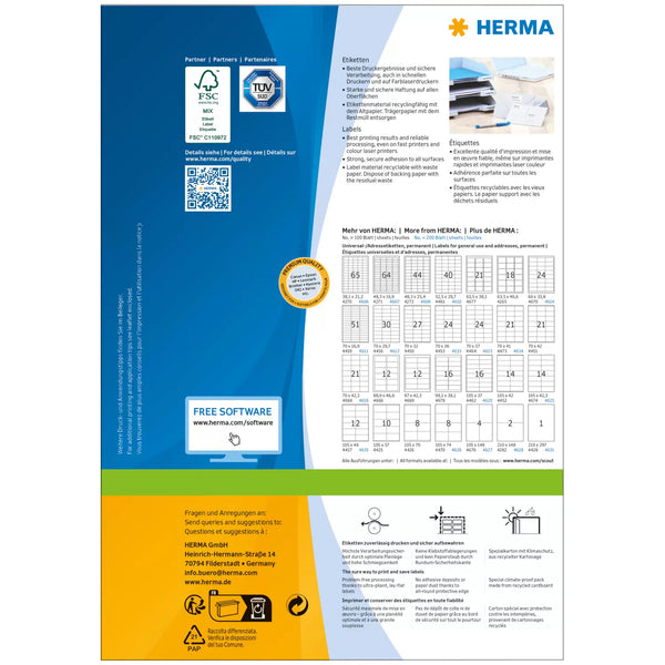 HERMA 4475 selvklæbende etiket Rektandel Permanent Hvid 1400 stk