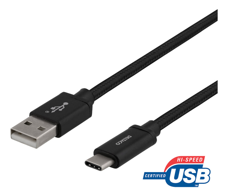 Deltaco USBC-1132M USB-kabel USB 2.0 1 m USB A Sort