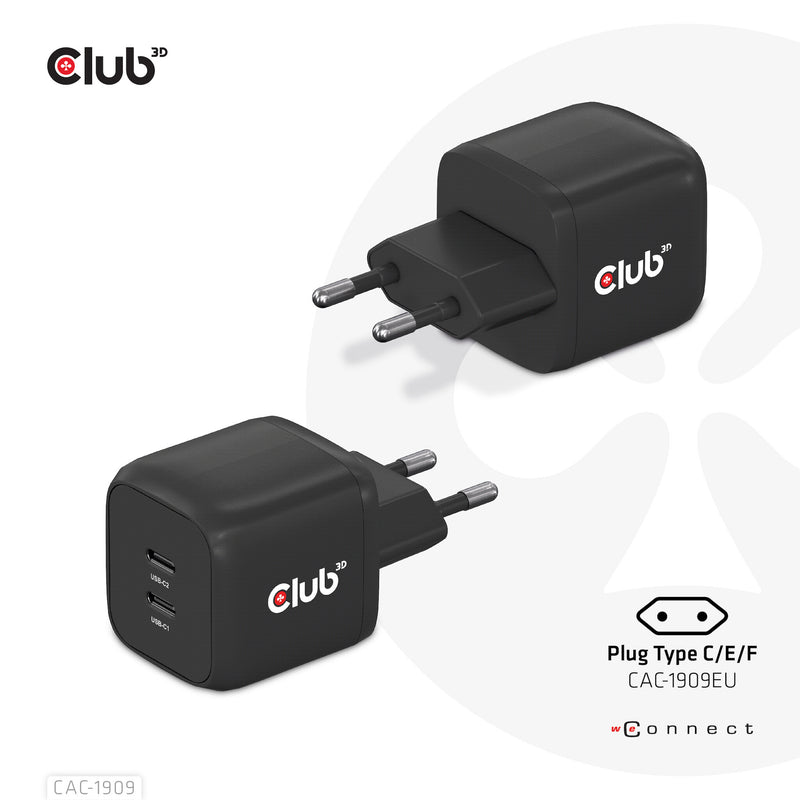 CLUB3D CAC-1909EU oplader til mobil enhed Mobiltelefon, Laptop, Smartphone Sort Vekselstrøm Indendørs