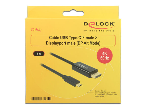 DeLOCK 85255 videokabel adapter 1 m USB Type-C DisplayPort Sort