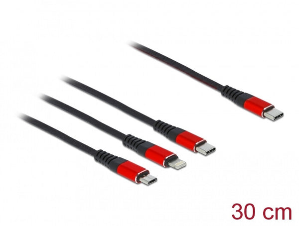 DeLOCK 86710 USB-kabel USB 2.0 0,3 m USB C USB C/Micro-USB B/Lightning Sort, Rød
