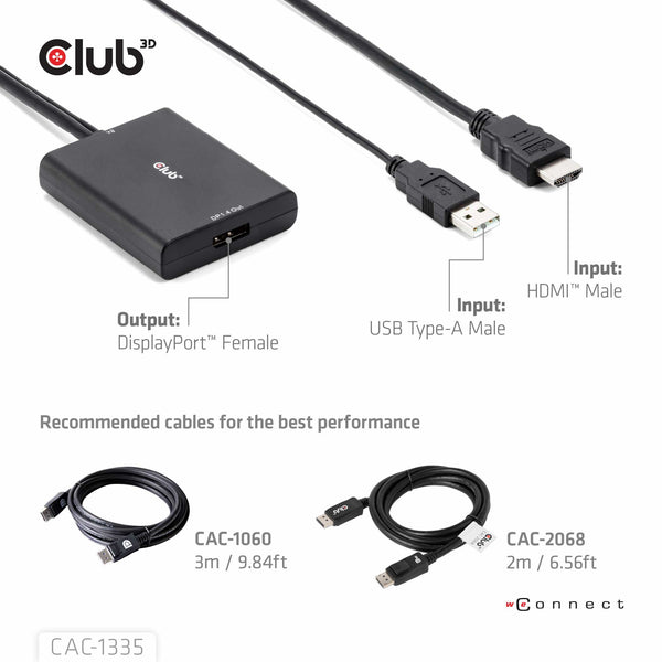 CLUB3D CAC-1335 videokabel adapter 1 m HDMI + USB DisplayPort Sort