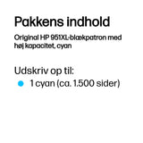 HP Original 951XL-blækpatron med høj kapacitet, cyan