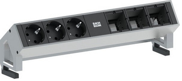Bachmann 3x Schuko 3x Custom Modules stikdåse 3 AC stikkontakt(er) Sort, Rustfrit stål