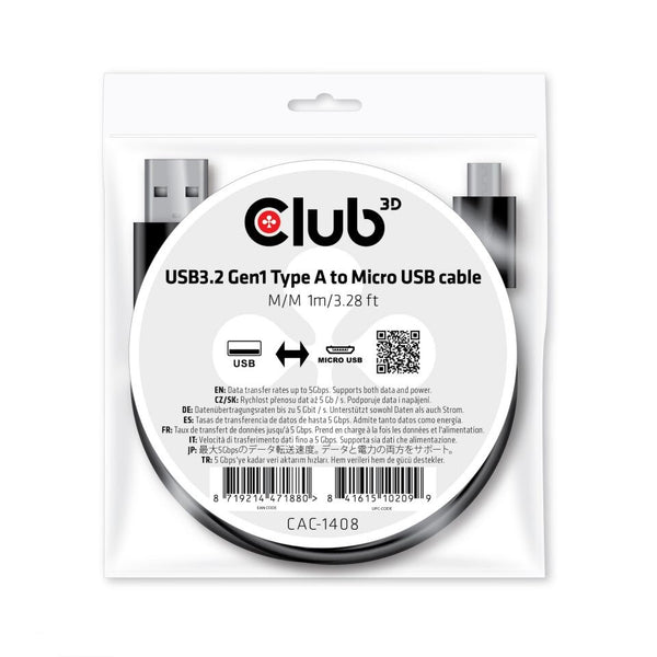 CLUB3D CAC-1408 USB-kabel USB 3.2 Gen 1 (3.1 Gen 1) 1 m USB A Micro-USB B 50 Gbit/sek. Sort