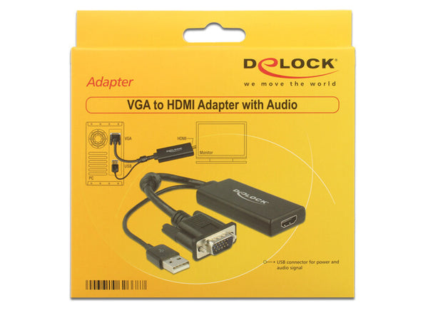 DeLOCK 0.25m VGA+USB2.0-A/HDMI 0,25 m VGA (D-Sub) + USB Sort