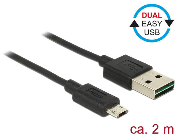 DeLOCK 83850 USB-kabel USB 2.0 2 m USB A Micro-USB B 0,48 Gbit/sek. Sort
