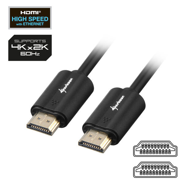 Sharkoon HDMI/HDMI 4K, 3m HDMI-kabel HDMI Type A (Standard) Sort