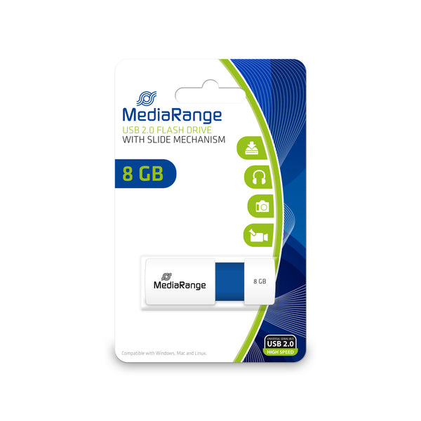 MediaRange MR971 USB-nøgle 8 GB USB Type-A 2.0 Blå, Hvid