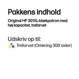 HP Original 301XL-blækpatron med høj kapacitet, trefarvet