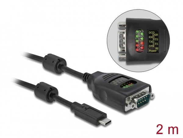 DeLOCK 90414 serielkabel Sort 2 m USB Type-C RS-232 DB9
