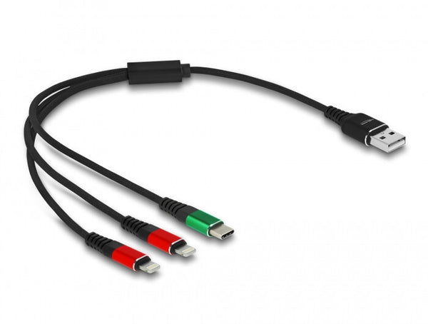 DeLOCK 87881 USB-kabel USB 2.0 0,3 m USB A USB C/Lightning Sort, Grøn, Rød