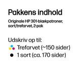 HP Originale 301-blækpatroner, sort/trefarvet, 2-pak