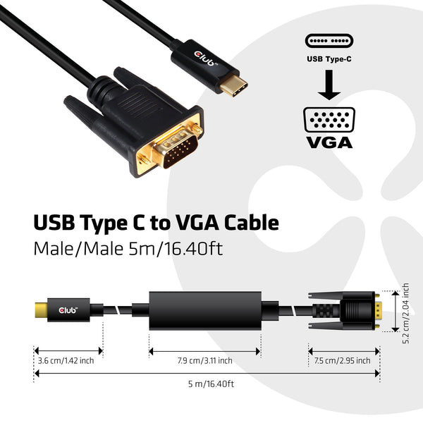 CLUB3D cac-1512 5 m USB Type-C VGA (D-Sub) Sort