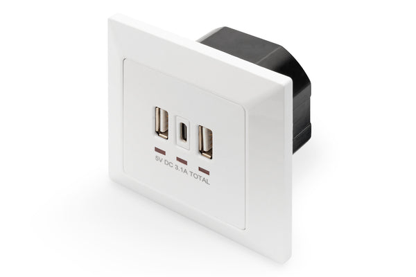 Digitus DA-70618 stikkontakt 2 x USB A + 1 x USB C Hvid