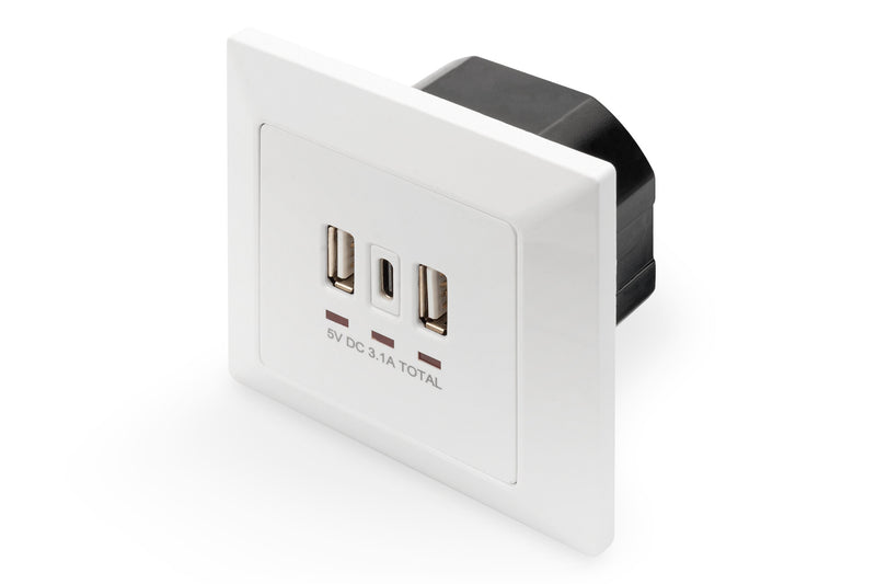 Digitus DA-70618 stikkontakt 2 x USB A + 1 x USB C Hvid