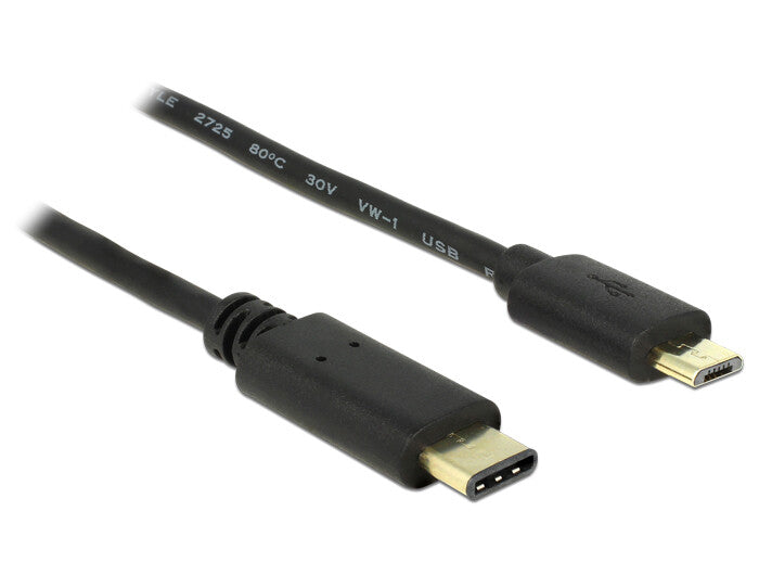 DeLOCK 2m, USB2.0-C/USB2.0 Micro-B USB-kabel Micro-USB B USB C 0,48 Gbit/sek. Sort