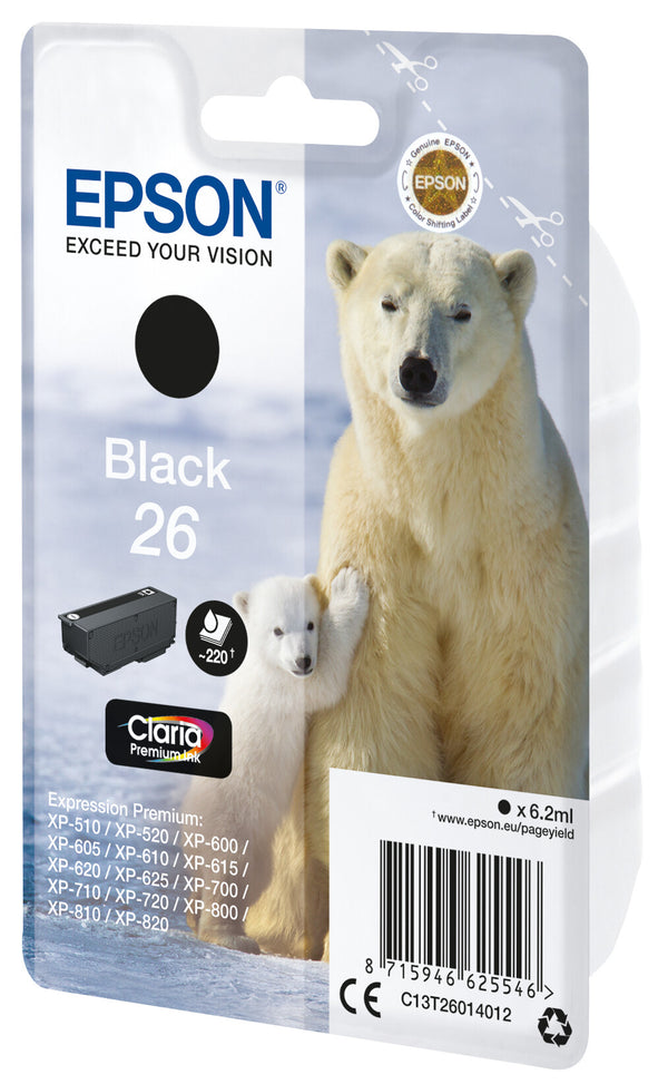 Epson Polar bear C13T26014012 blækpatron 1 stk Original Standard udbytte Sort