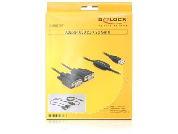 DeLOCK 2x RS232/USB 2.0 serielkabel Sort USB Type-A 2 x DB-9