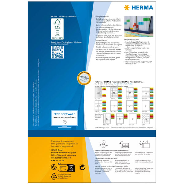 HERMA 4567 selvklæbende etiket Rektandel Rød 200 stk