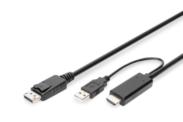 Digitus AK-330111-020-S videokabel adapter 2 m HDMI Type A (Standard) DisplayPort + USB Type-A Sort